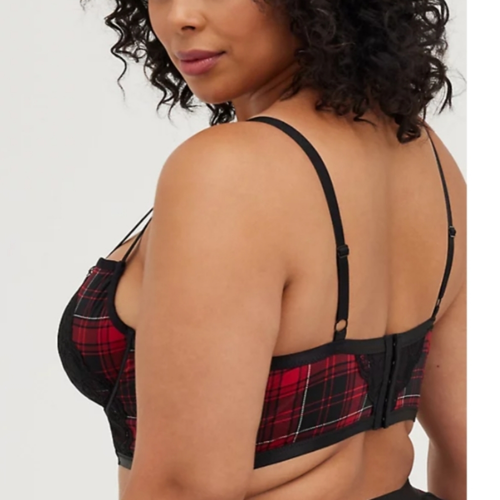 LAST ONE! | NWT | Torrid Plaid Red Unlined Longline Strappy Bralette | Size 1 - Picture 4 of 8